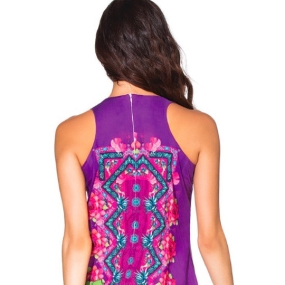 Agua Bendita Colorful Purple & Pink Cactus Floral Maxi Dress Large LIKE NEW - Picture 4 of 16